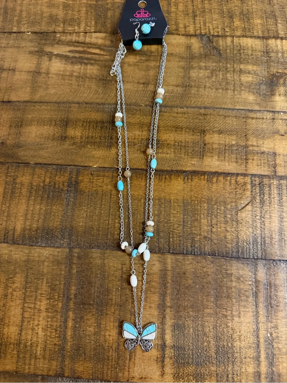 Paparazzi Silver-Tone Turquoise and White Butterfly Necklace